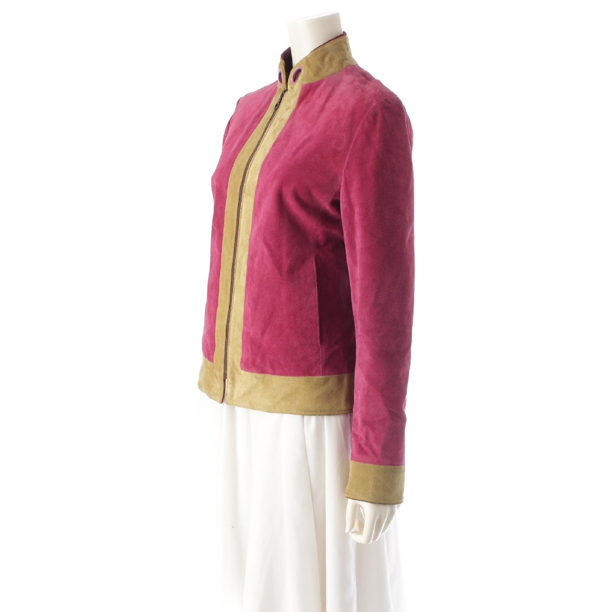 MIUMIU Suede Leather Switching ARCHIVE Archive Zip-up Blouson outer Pink x Beige 42