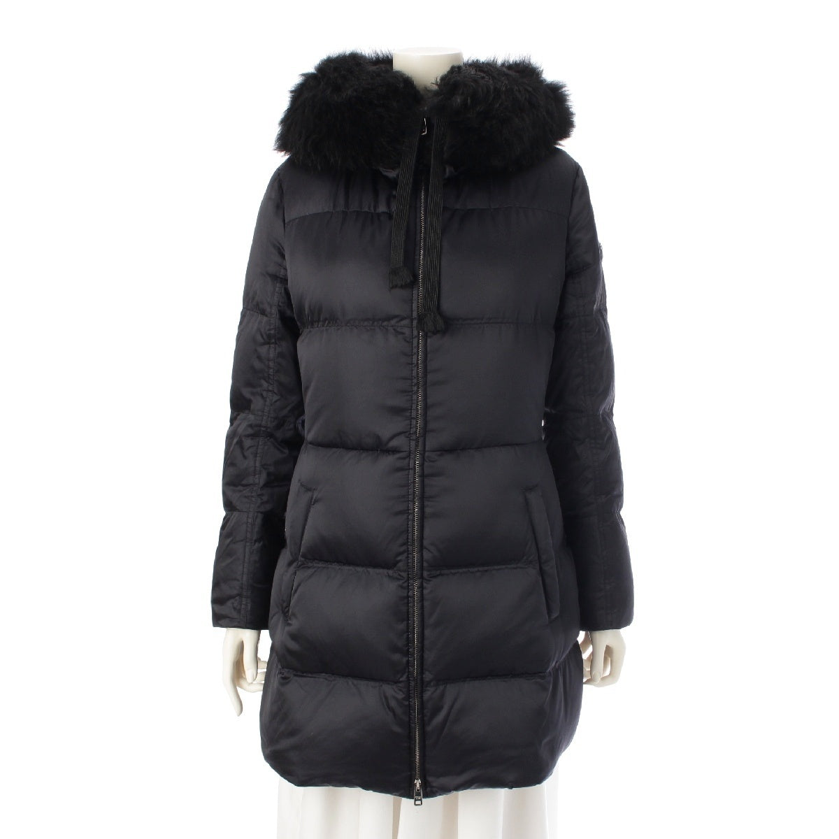 PRADA 20 years Triangle logo, double zip, fur down coat outer 29P117 Navy 38