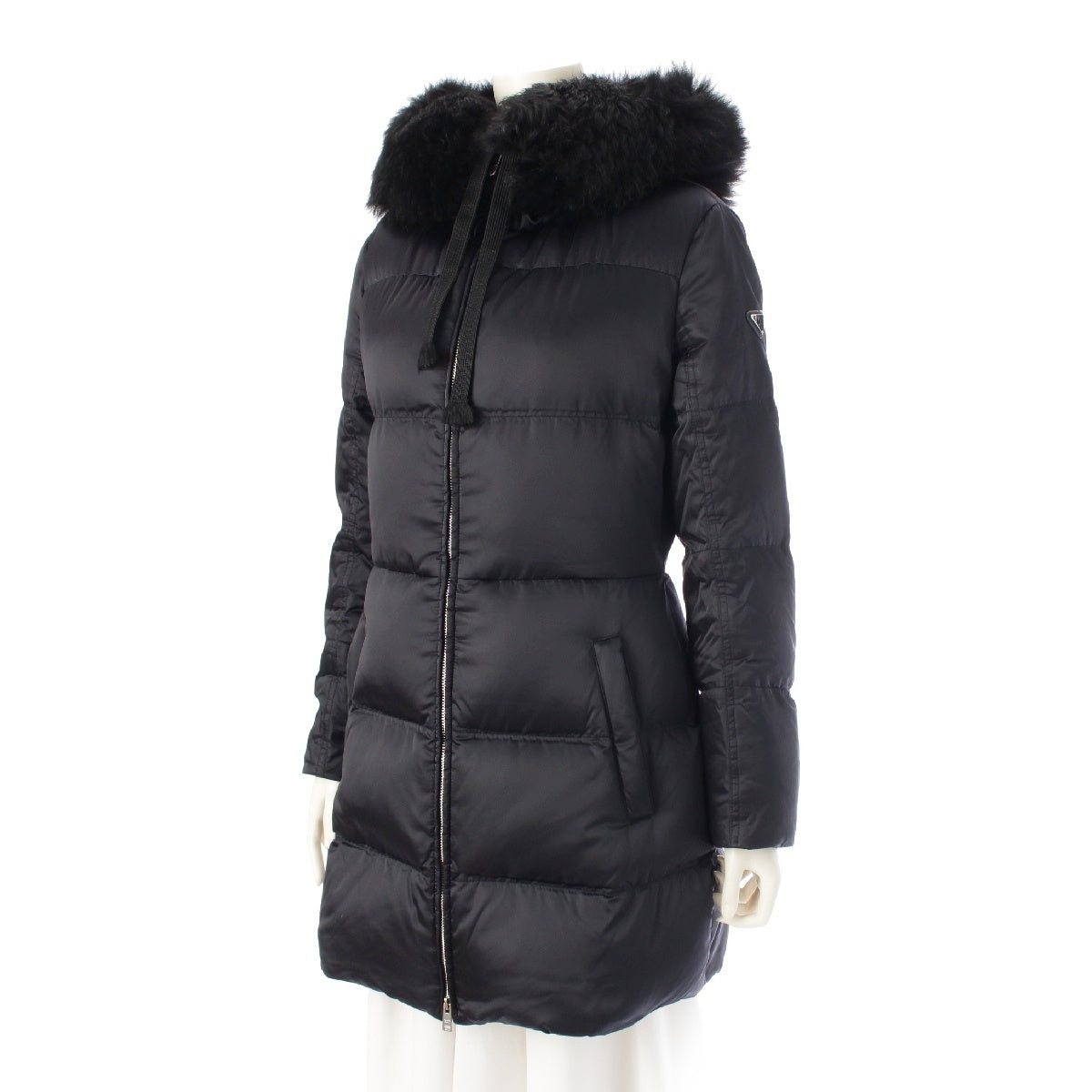 PRADA 20 years Triangle logo, double zip, fur down coat outer 29P117 Navy 38