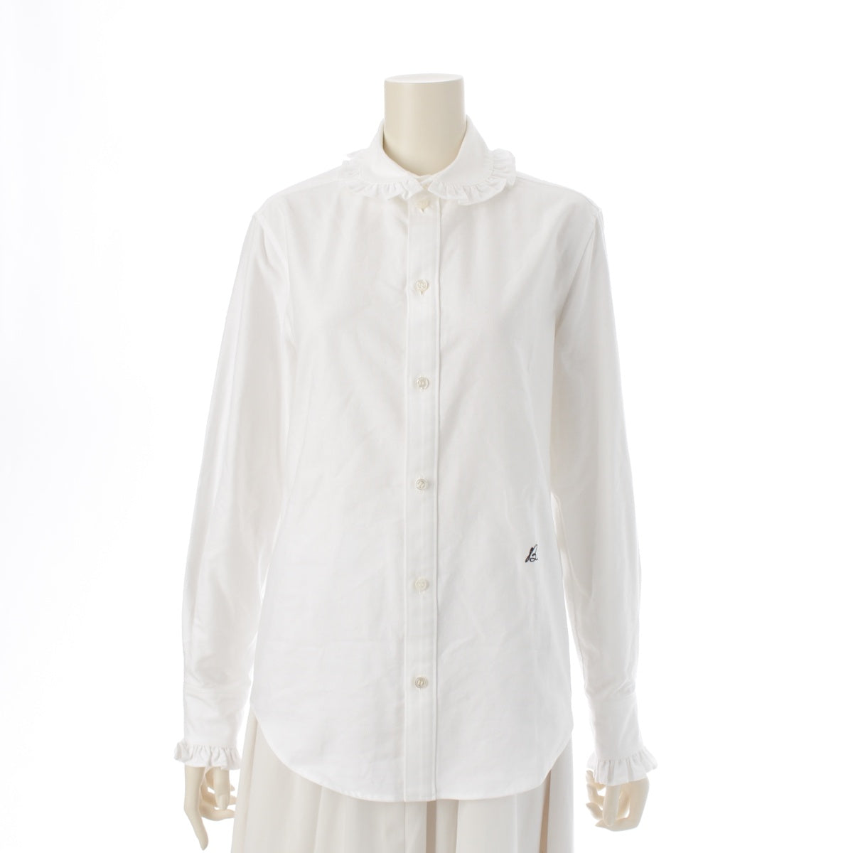 MADISON BLUE 24Stainless Steel cotton Embroidered logo Round collar Oxford ruffle Long sleeve shirt tops MB241-5008 white 02 M