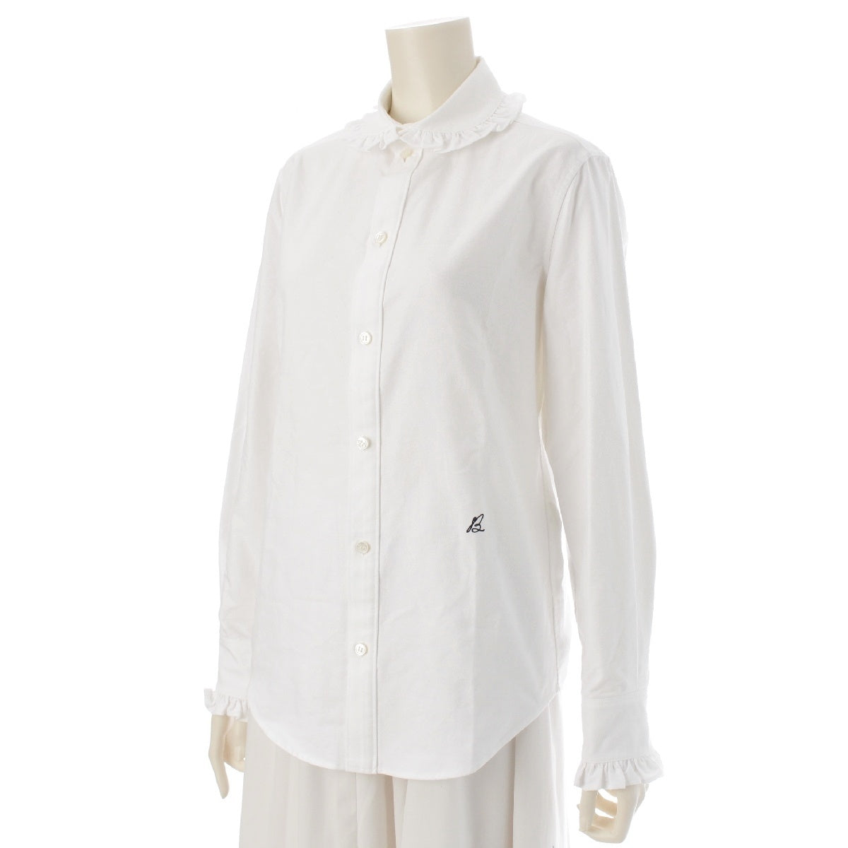 MADISON BLUE 24Stainless Steel cotton Embroidered logo Round collar Oxford ruffle Long sleeve shirt tops MB241-5008 white 02 M