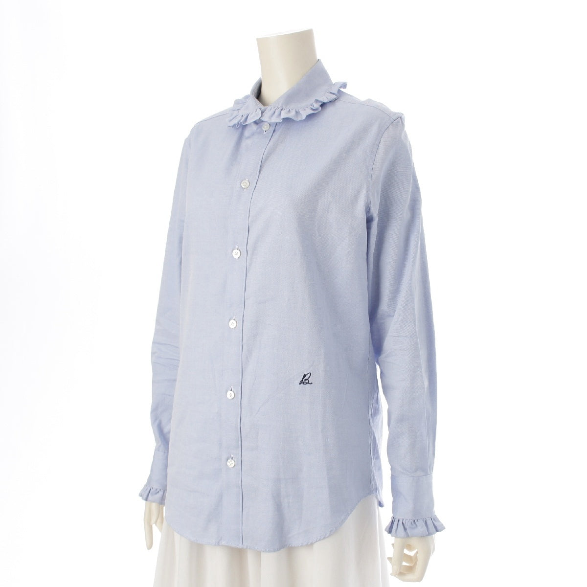 MADISON BLUE 24Stainless Steel cotton Embroidered logo Round collar Oxford ruffle Long sleeve shirt tops MB241-5008 blue 02 M
