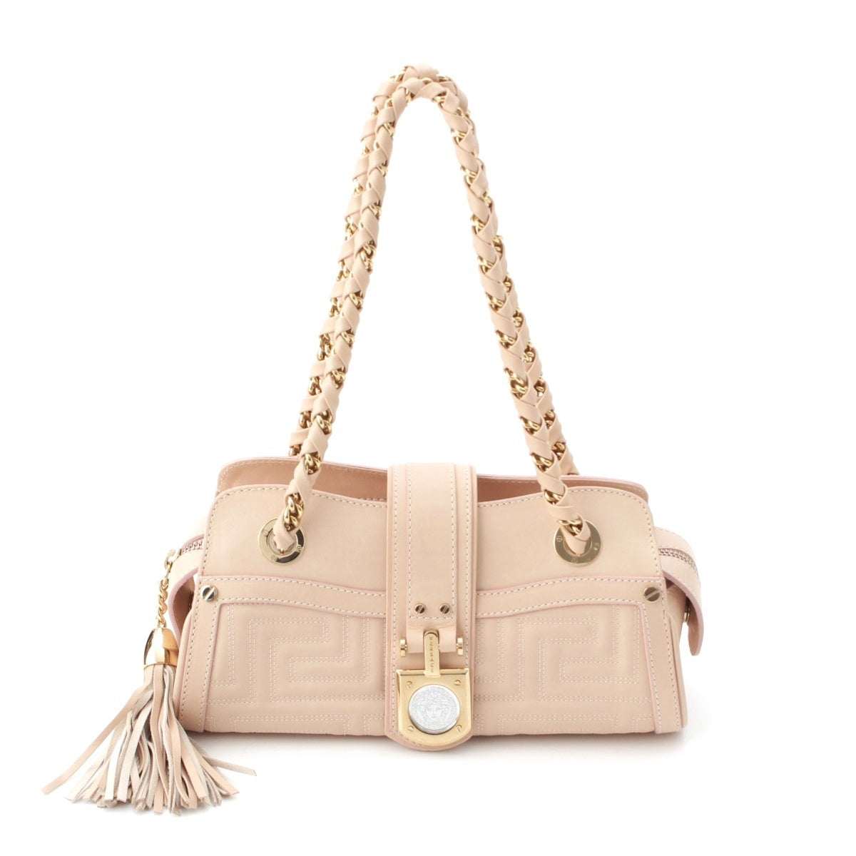 VERSACE leather Medusa Tassel Chain Handbag pink