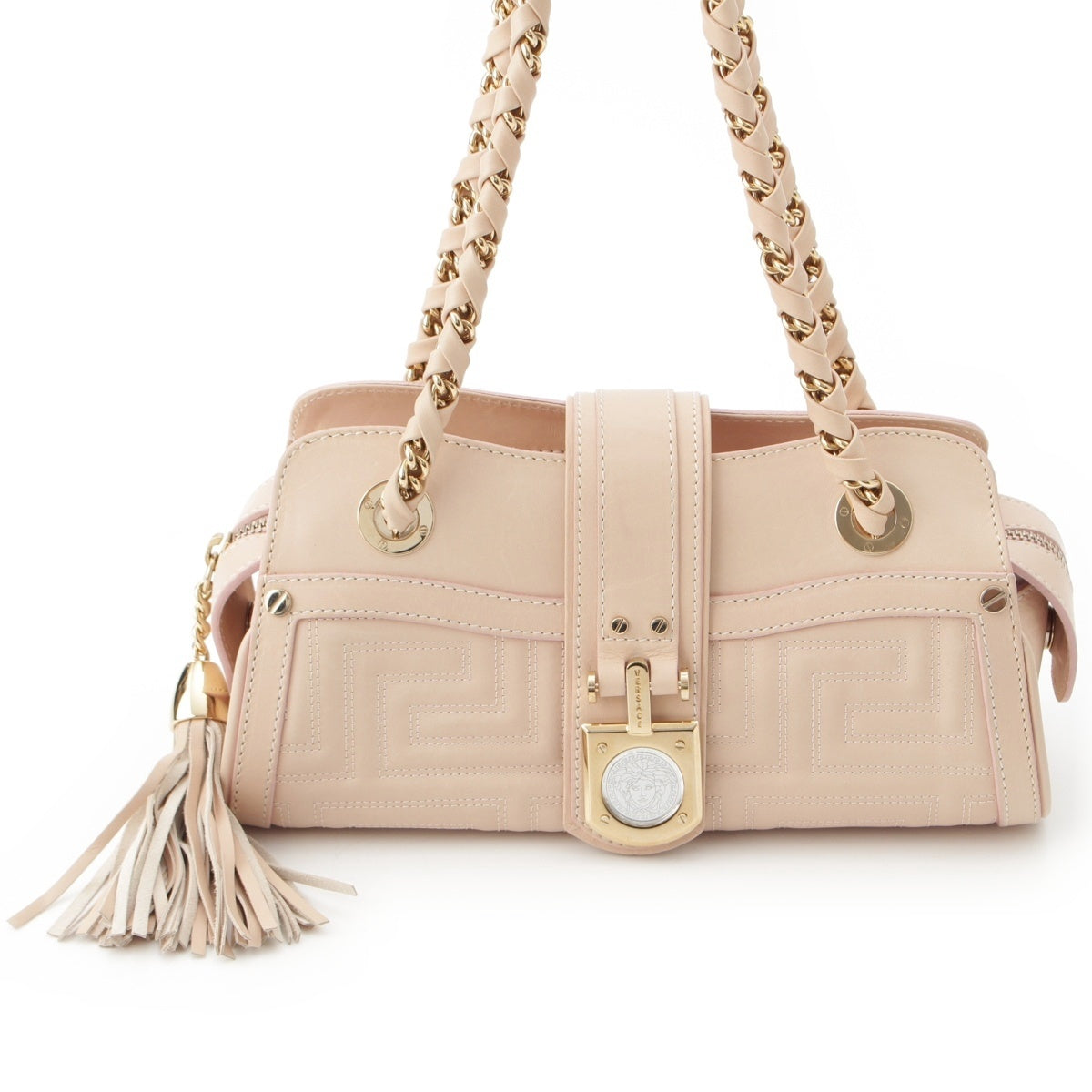 VERSACE leather Medusa Tassel Chain Handbag pink