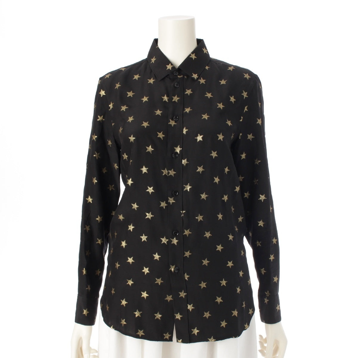 SAINT LAURENT 15 years silk Glitter star print shirt blouse Star Long Sleeve 395733 Black gold 36