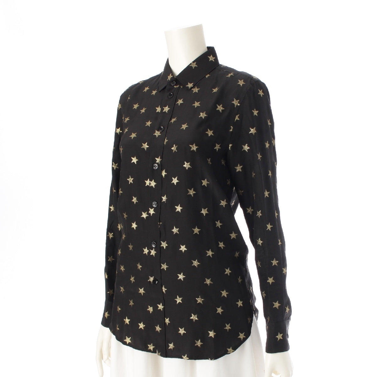 SAINT LAURENT 15 years silk Glitter star print shirt blouse Star Long Sleeve 395733 Black gold 36
