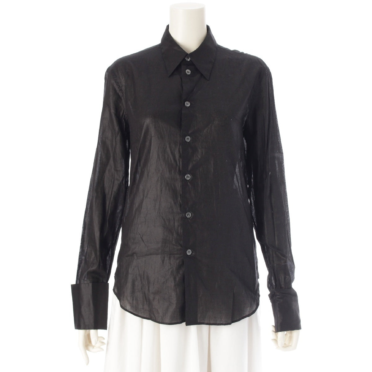 HELMUT LANG cotton Personal period Sheer Long sleeve shirt tops black 42