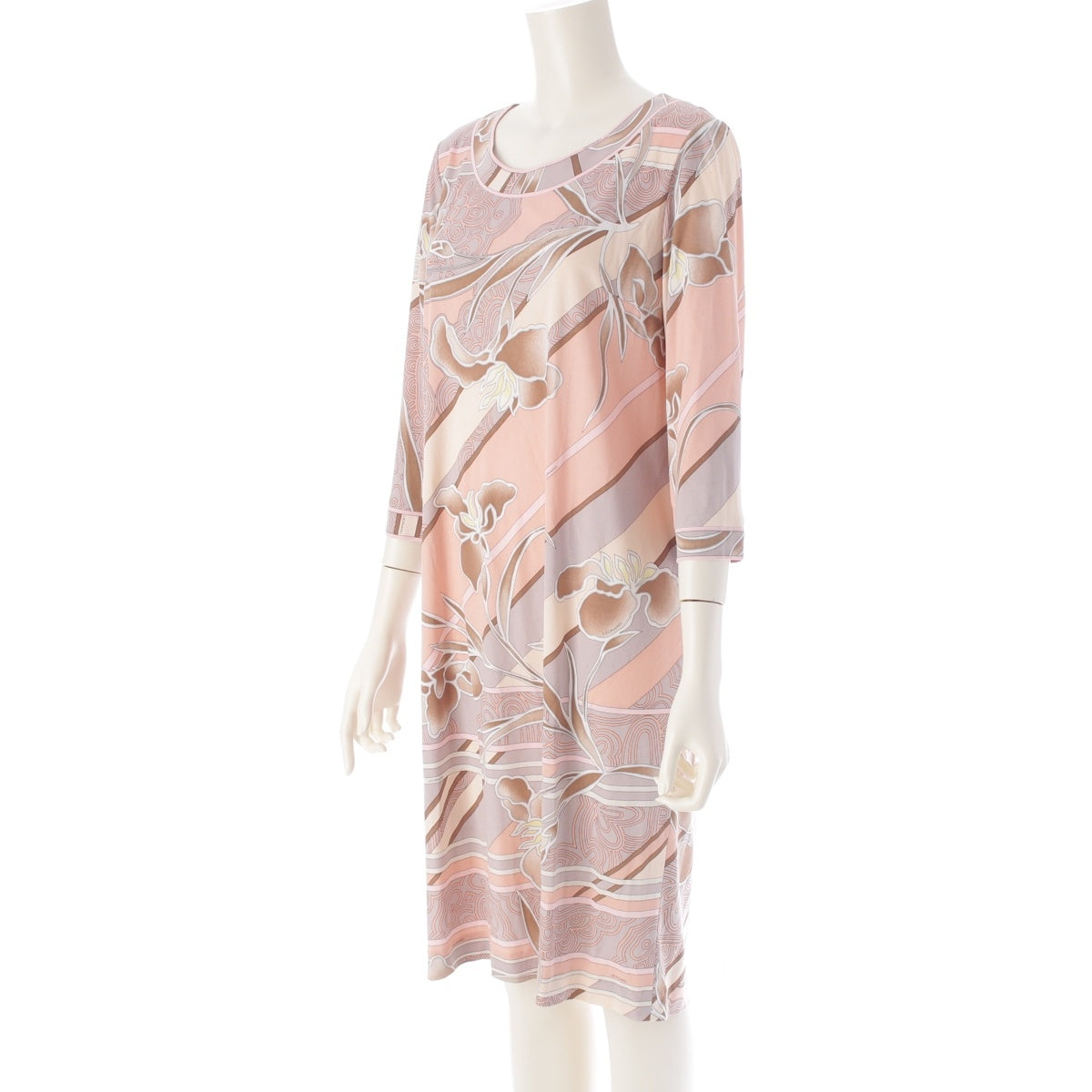 LEONARD Cancan material Floral Geometric Trimmed Long Sleeves one piece pink beige 42