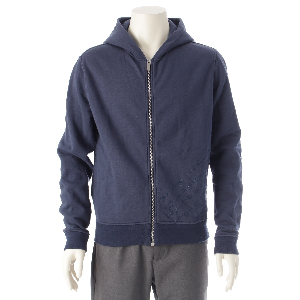 Berluti cotton Calligraphy Scritto Zip Parker Sweatshirt trainer R24JZL32JBAP Navy M