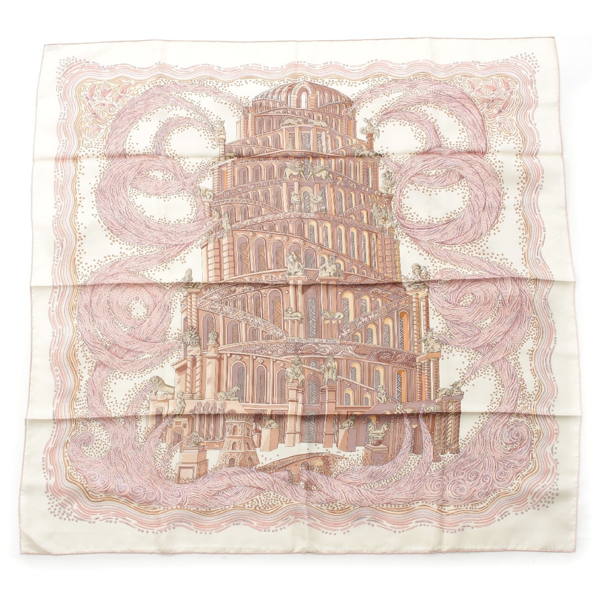 HERMES silk Carre 90 LES RIVIERES DE BABEL River of Babel scarf pink