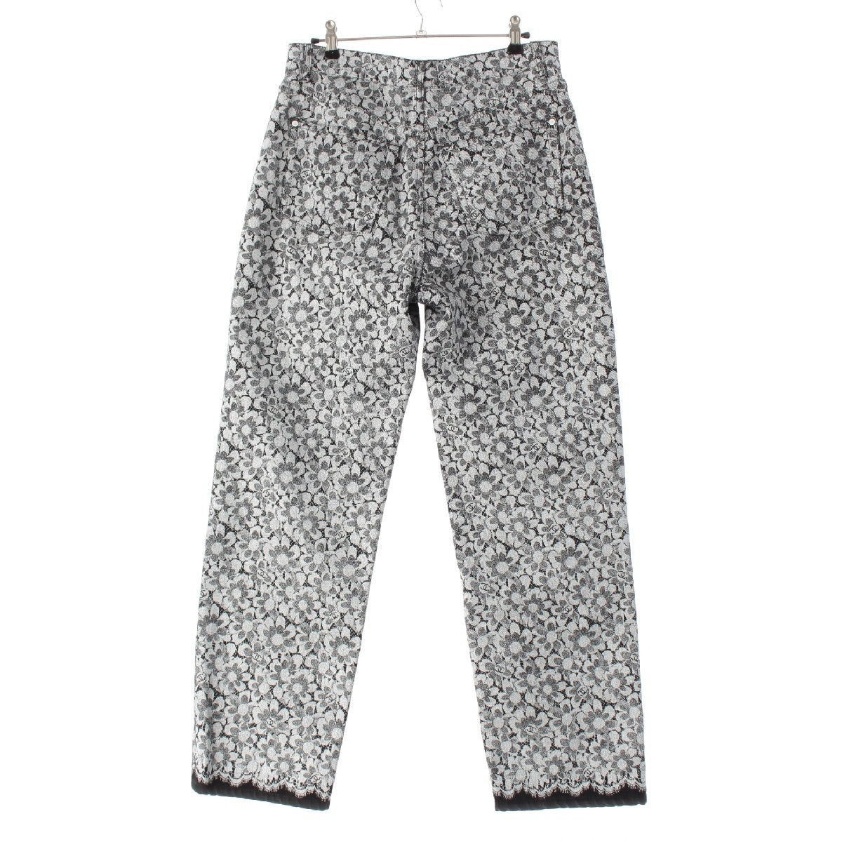 CHANEL cotton COCO Mark Camellia Lace Print Denim pants Jeans bottoms P78140 White black 40