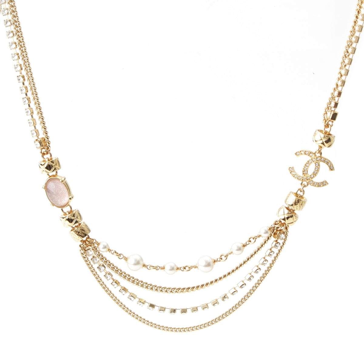 CHANEL Gold Plated COCO Mark Stone Crush Chain Logo Necklace Accessories gold
