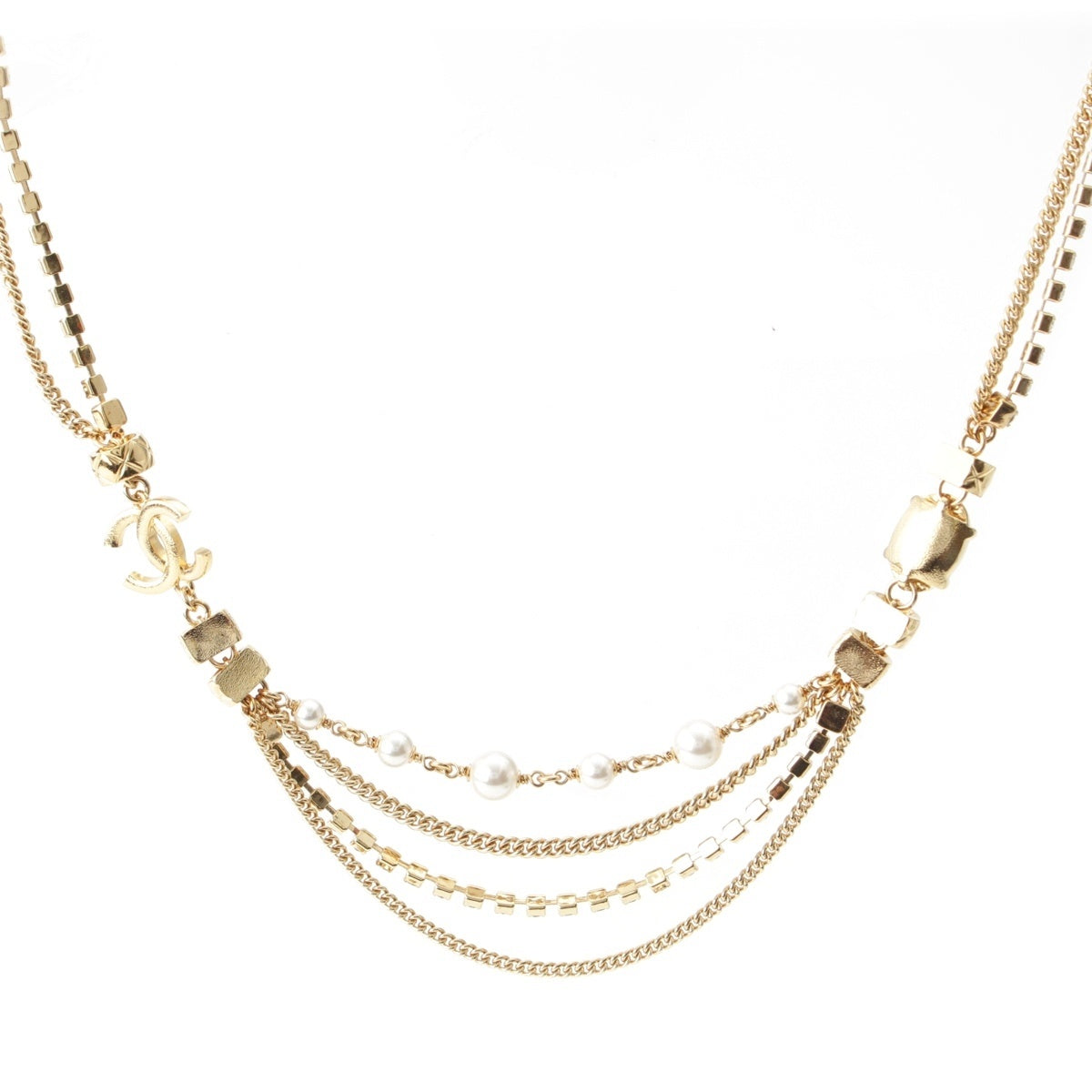 CHANEL Gold Plated COCO Mark Stone Crush Chain Logo Necklace Accessories gold