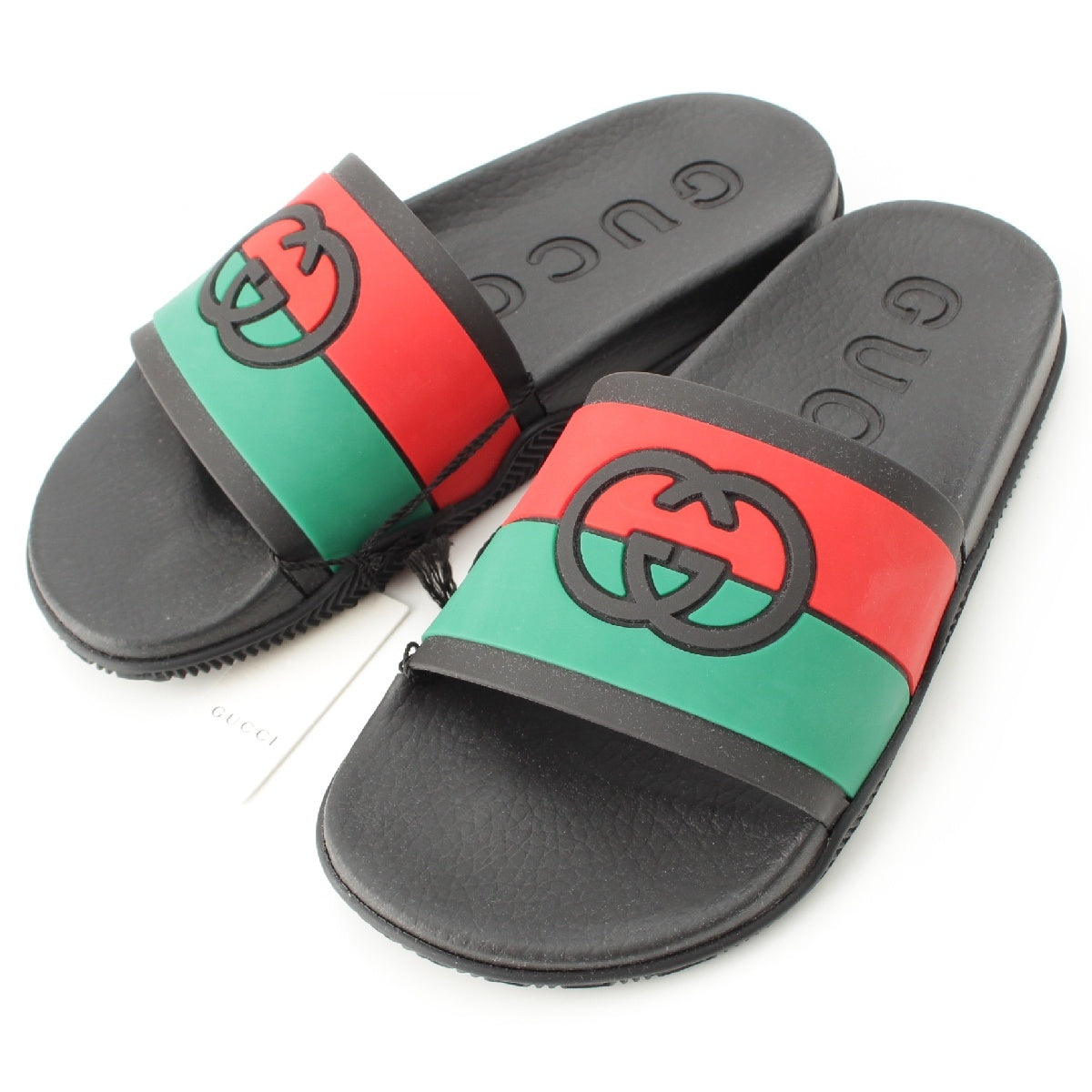 GUCCI rubber Slide Locking G Web Stripe Sandals shoes 655461 black 39