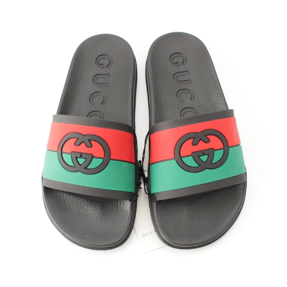 GUCCI rubber Slide Locking G Web Stripe Sandals shoes 655461 black 39