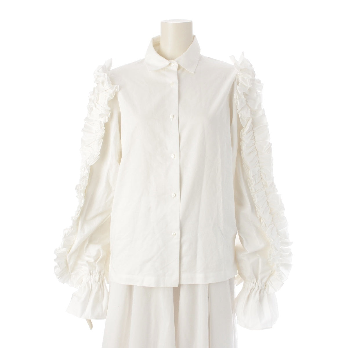 LUDLOW 21AW cotton Sweet pea conscious sleeve long sleeve blouse tops white 1