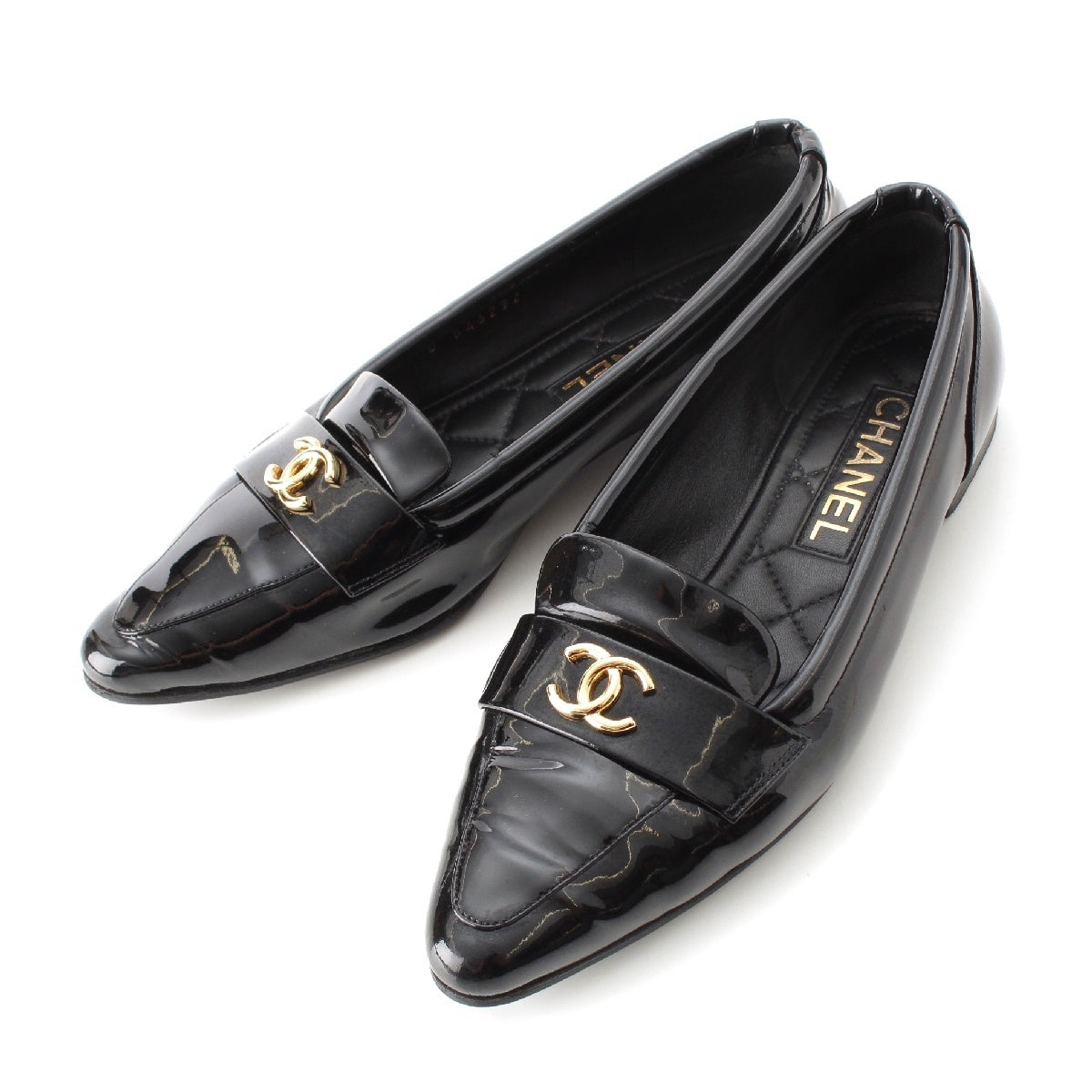 CHANEL Patent leather COCO Mark loafers shoes G45292 black 37 1/2