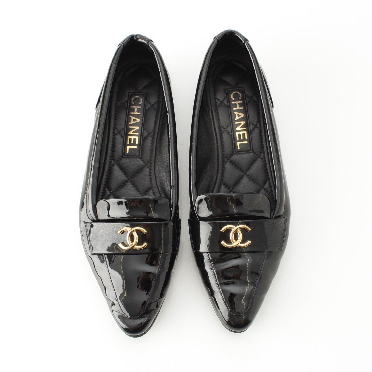 CHANEL Patent leather COCO Mark loafers shoes G45292 black 37 1/2