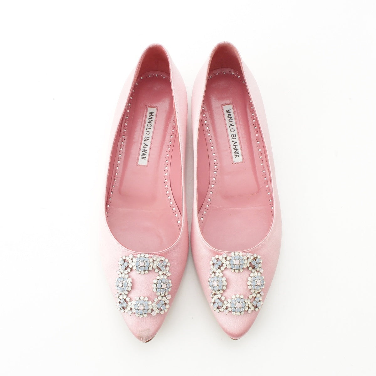 MANOLO BLAHNIK Satin Hangisi Jewel Buckle Ballerina pumps shoes pink 37 1/2