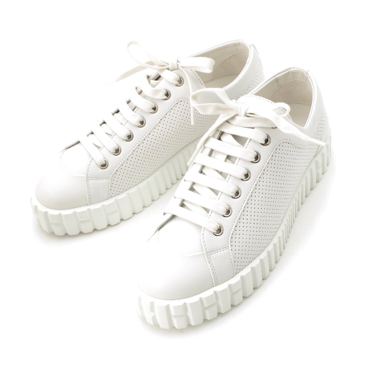 HERMES Cross Punching leather Low cut chunky sneakers shoes white 37