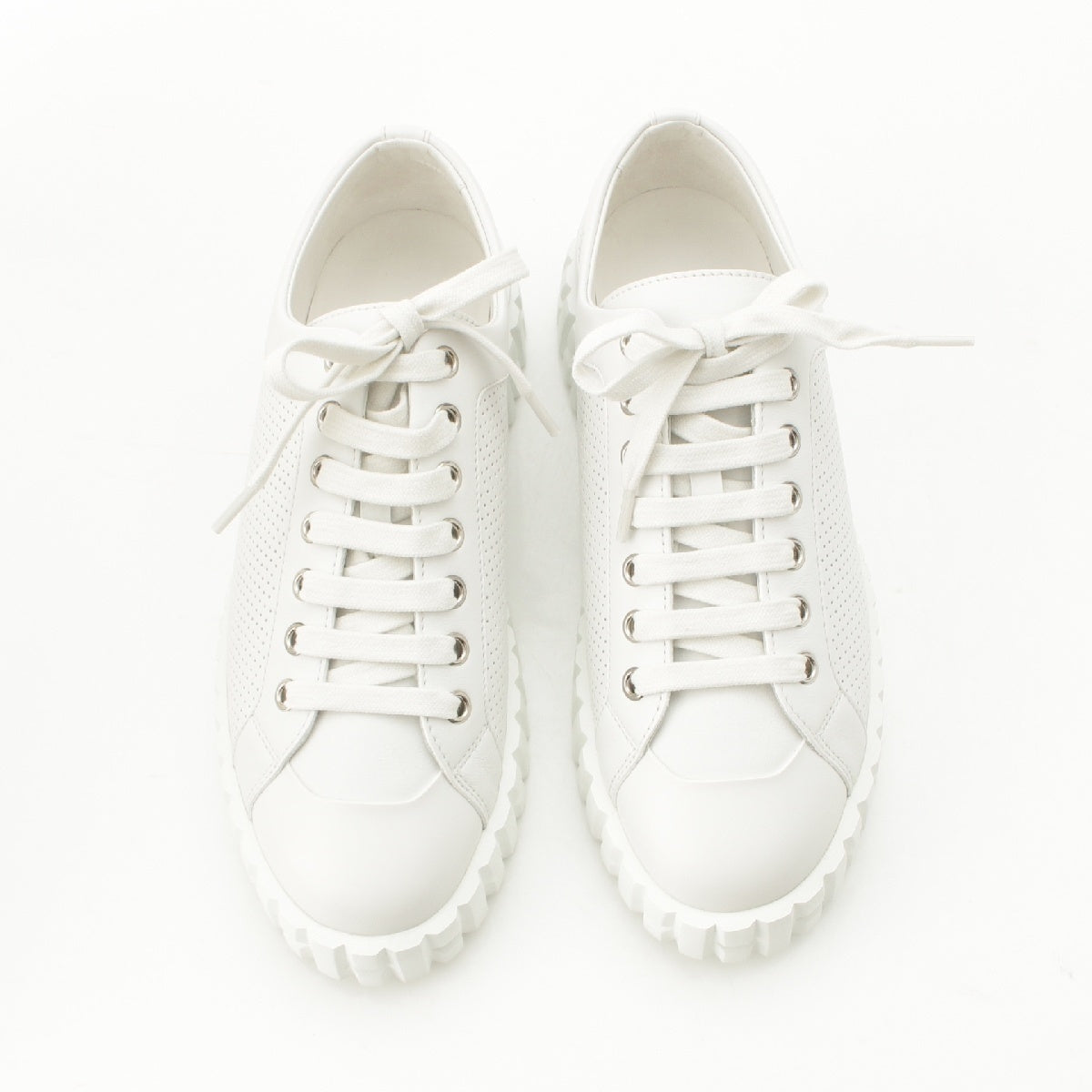 HERMES Cross Punching leather Low cut chunky sneakers shoes white 37