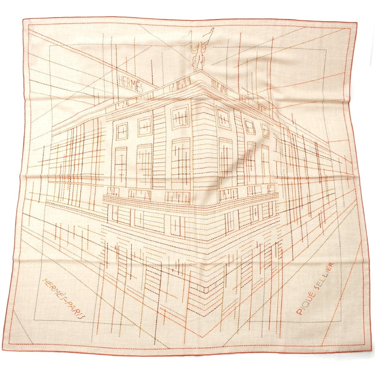 HERMES Caregean cashmere silk Pique Sellier Stall Rulotage finish logo 242500S beige