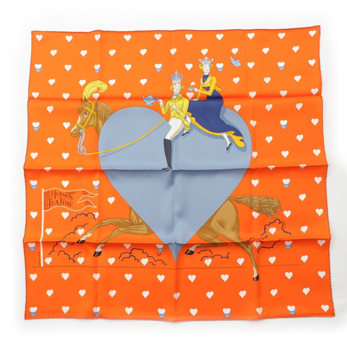HERMES silk Carre 70 Tea Time Heart scarf Orange