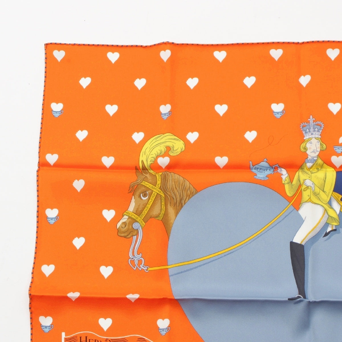 HERMES silk Carre 70 Tea Time Heart scarf Orange