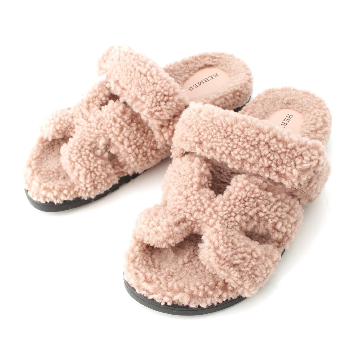 HERMES Shipre Boa Mouton H motif flat Sandals pink 37
