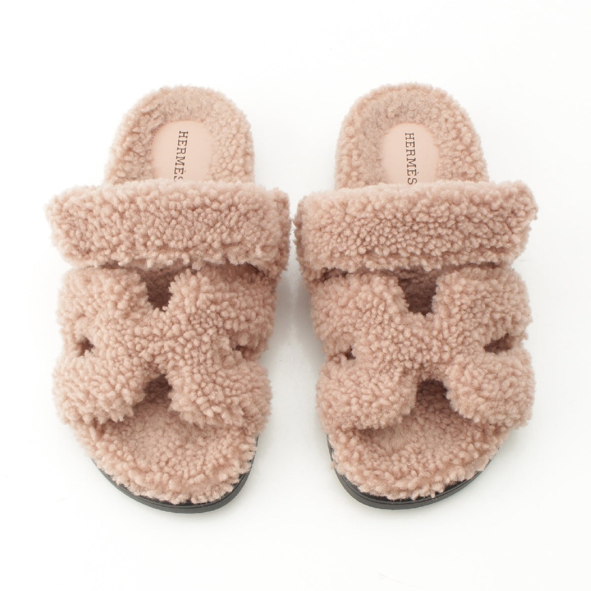 HERMES Shipre Boa Mouton H motif flat Sandals pink 37