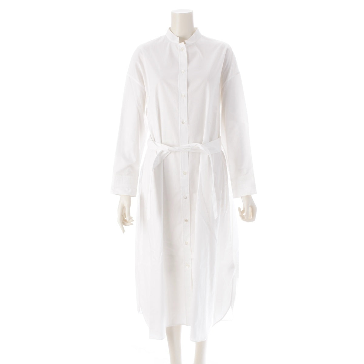 HERMES cotton Caleche embroidered Serie button belted shirt one piece white 36