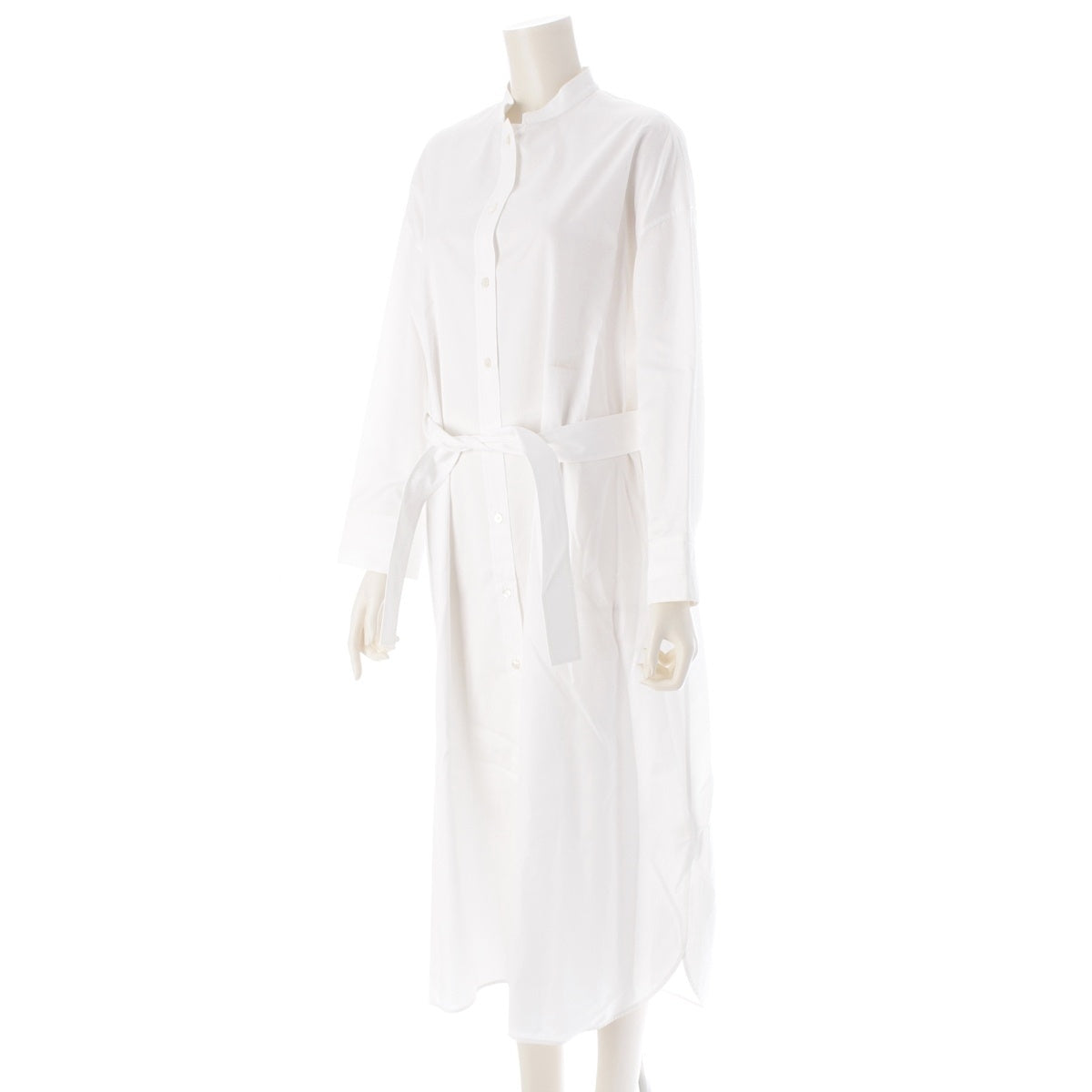 HERMES cotton Caleche embroidered Serie button belted shirt one piece white 36