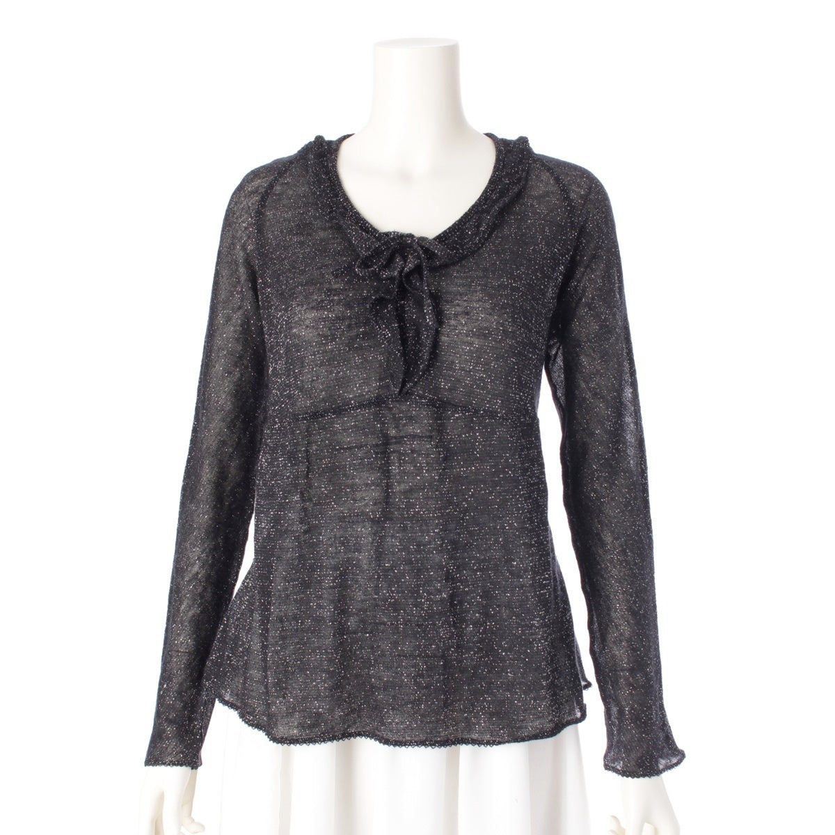 CHANEL Ka Stains Yaool Neck frill glitter COCO Mark long sleeve Cut P29392V19332 black 42