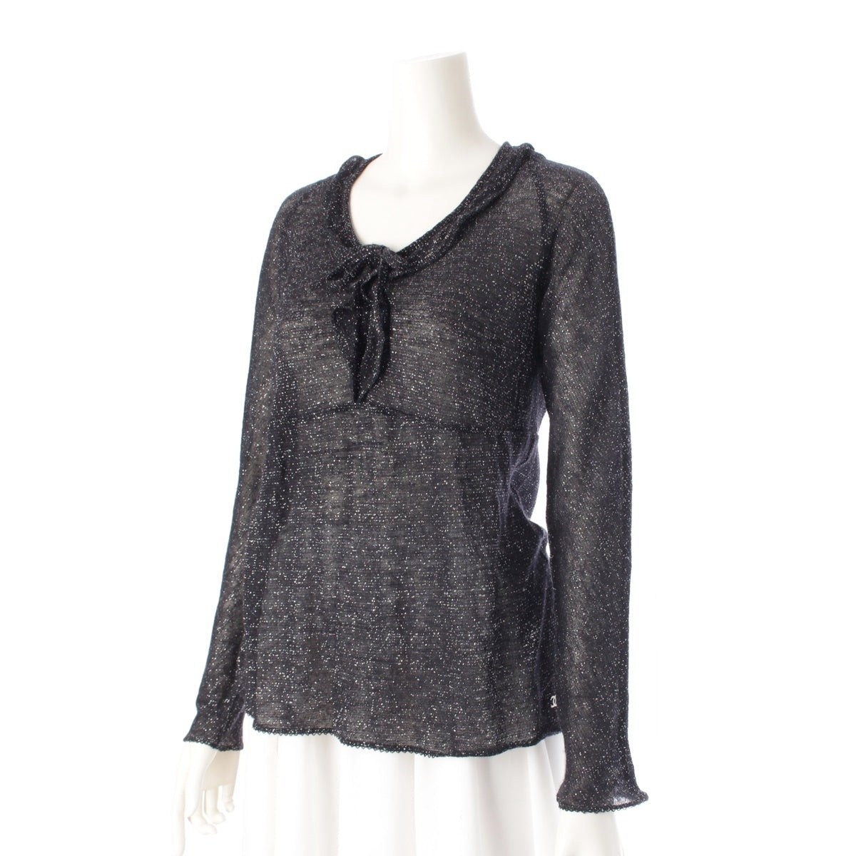 CHANEL Ka Stains Yaool Neck frill glitter COCO Mark long sleeve Cut P29392V19332 black 42
