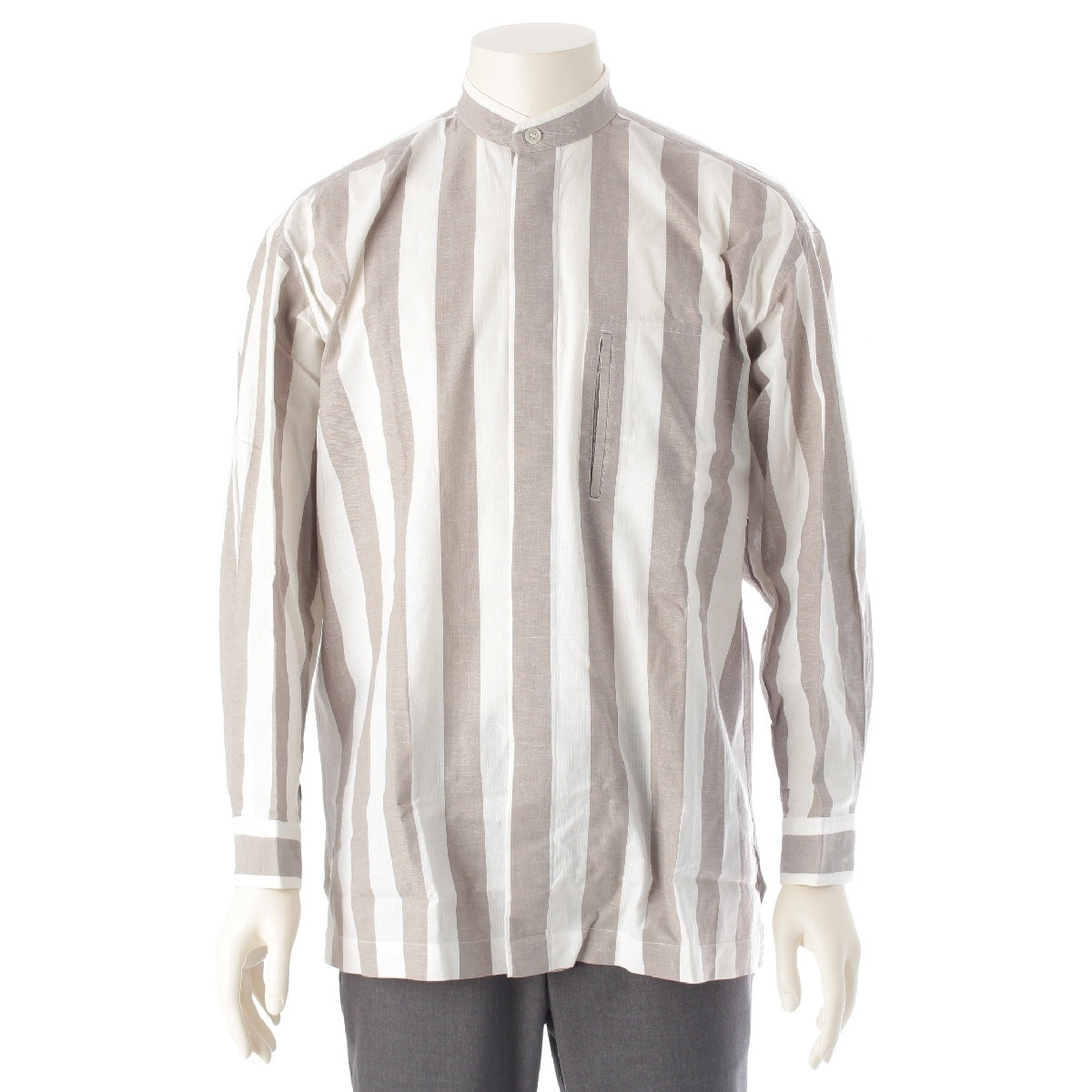ISSEY MIYAKE Miyake Design Studio cotton Stand Collar Stripe Long sleeve shirt tops 177211-21 gray M