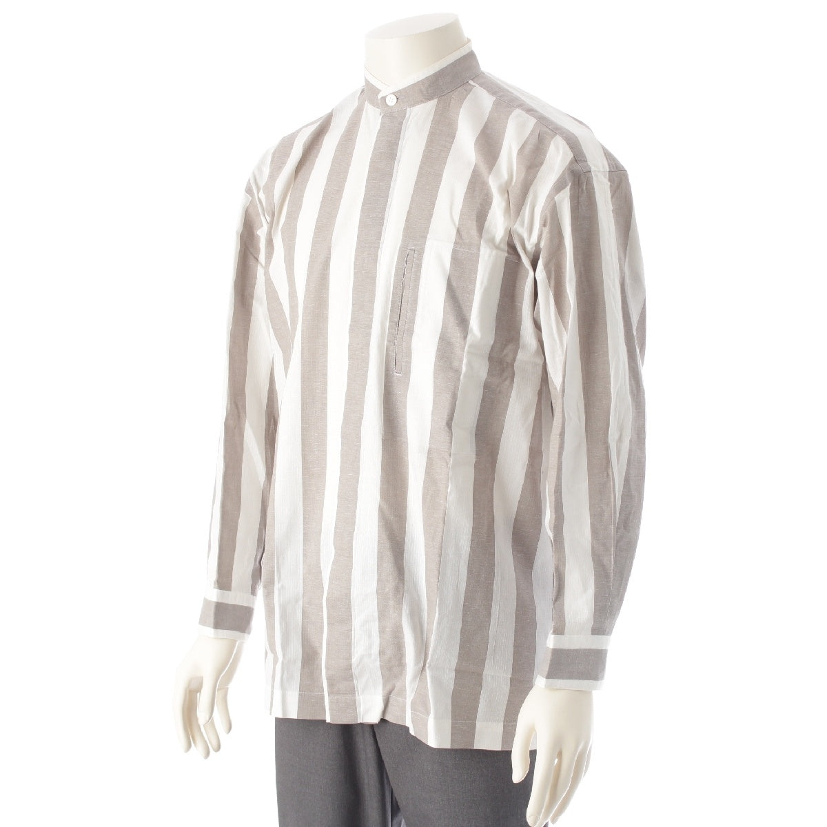 ISSEY MIYAKE Miyake Design Studio cotton Stand Collar Stripe Long sleeve shirt tops 177211-21 gray M