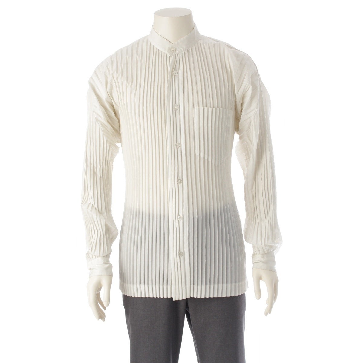 ISSEY MIYAKE MEN Stand collar Pleated Long sleeve shirt tops ME53-FJ131 white M