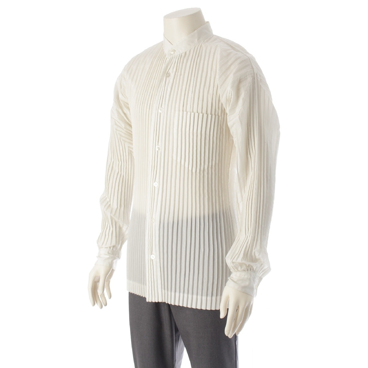 ISSEY MIYAKE MEN Stand collar Pleated Long sleeve shirt tops ME53-FJ131 white M