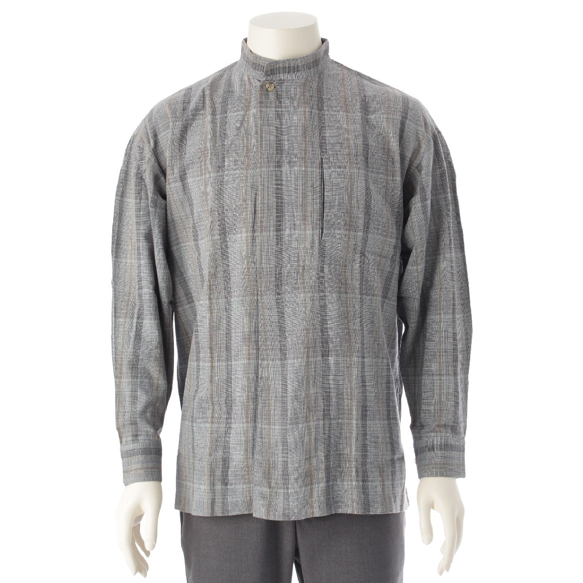 ISSEY MIYAKE MEN cotton Brush tag 80s check stand collar Long sleeve shirt gray M