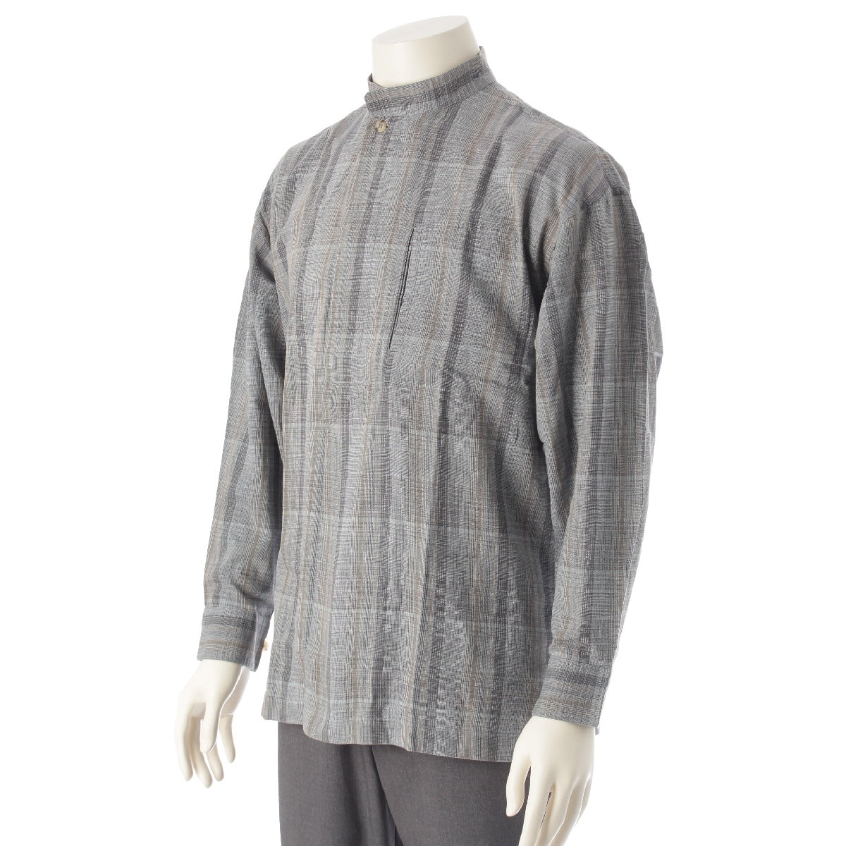 ISSEY MIYAKE MEN cotton Brush tag 80s check stand collar Long sleeve shirt gray M