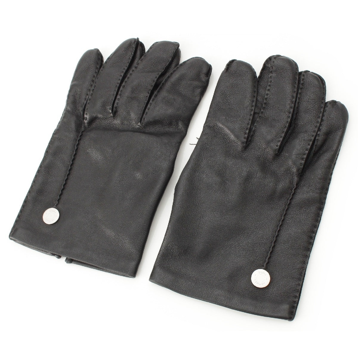 HERMES leather Serie Button Stitch gloves Winter gear black 8