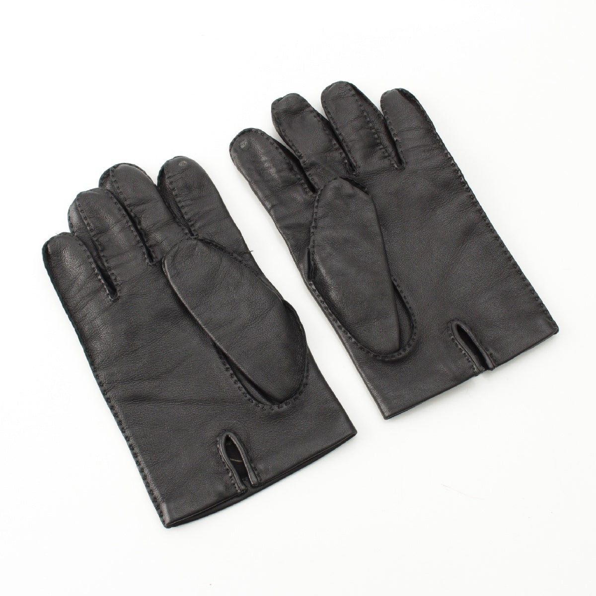 HERMES leather Serie Button Stitch gloves Winter gear black 8