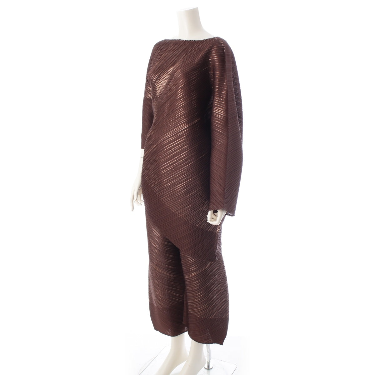 PLEATS PLEASE ISSEY  Diagonally pleated asymmetrical Pants setup tops PP93-JF961 Metallic brown 4