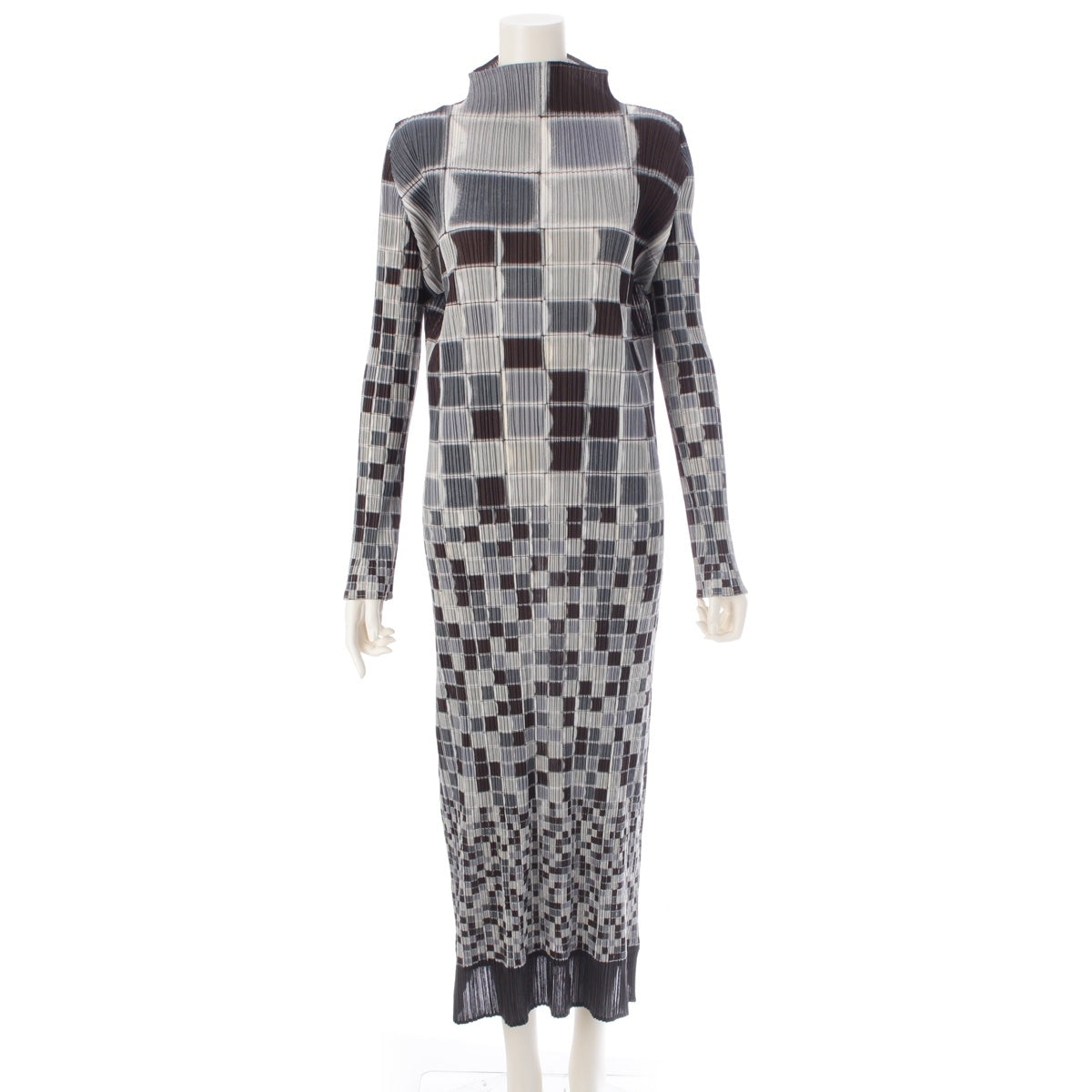 PLEATS PLEASE ISSEY  Block Mosaic Pattern High Neck Long one piece PP41-JH665 Gray multicolor 5