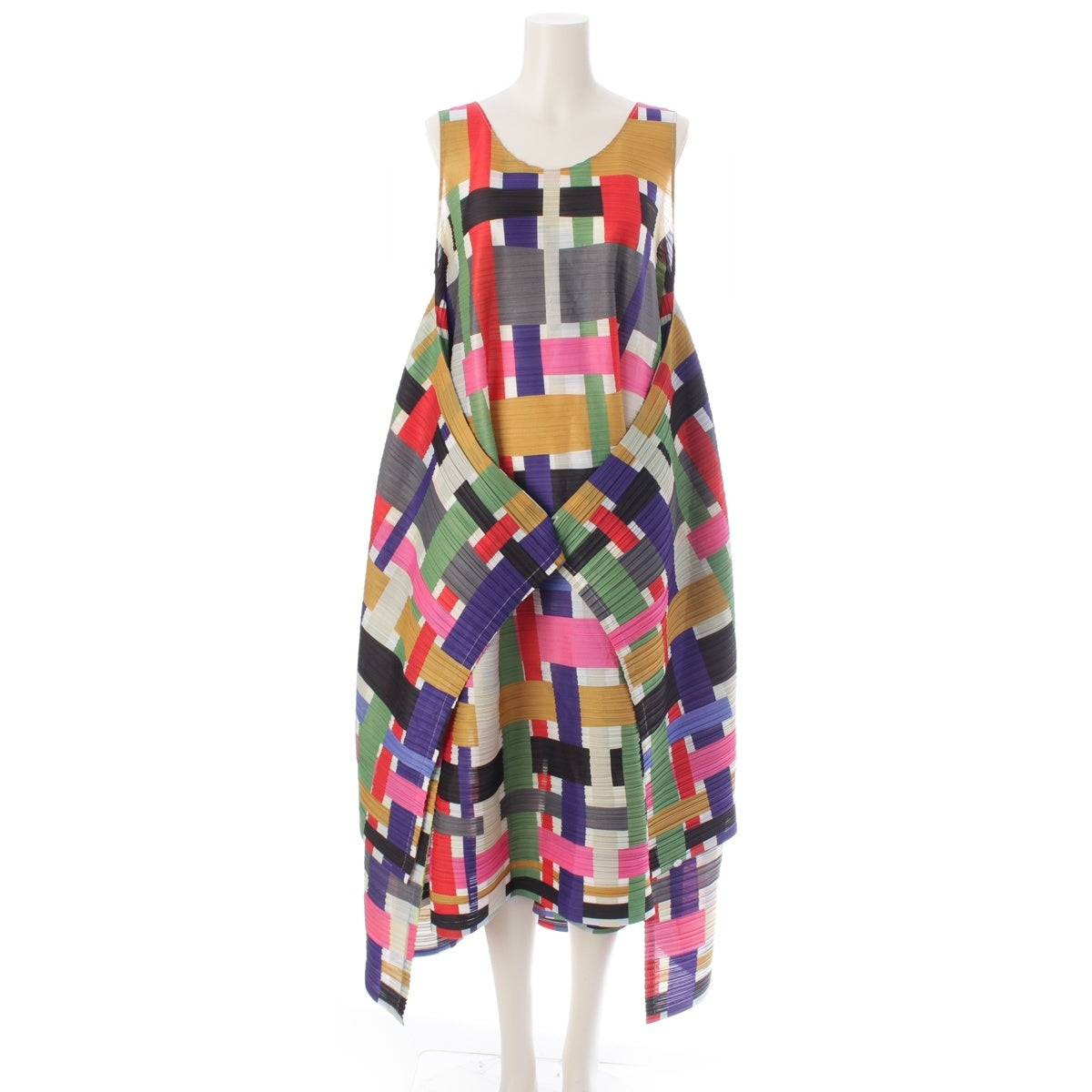 PLEATS PLEASE ISSEY  Box Check Bounce Pleated Layered one piece Tops Bottoms Skirts PP93-JH922 Rainbow Multicolor 3