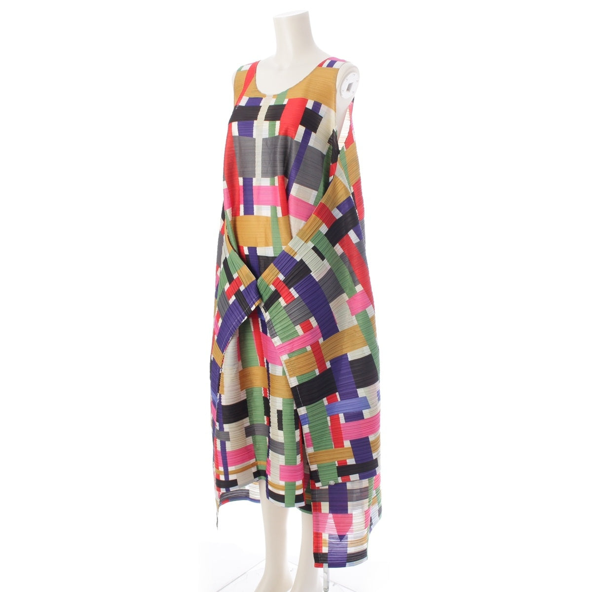 PLEATS PLEASE ISSEY  Box Check Bounce Pleated Layered one piece Tops Bottoms Skirts PP93-JH922 Rainbow Multicolor 3