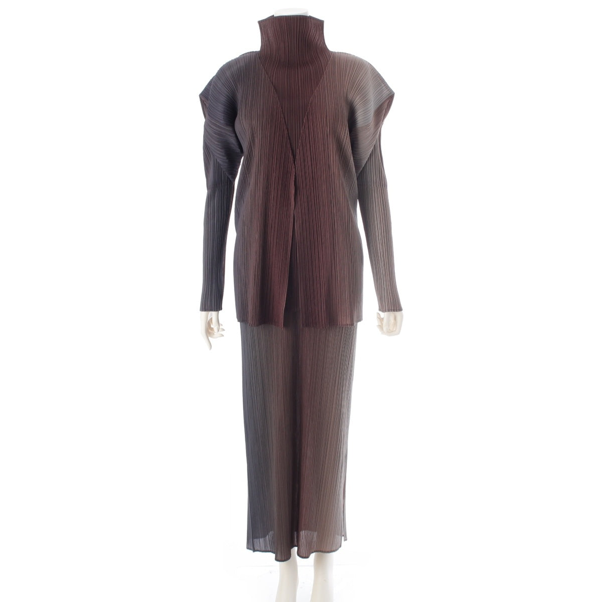 PLEATS PLEASE ISSEY  Gradation 3 piece Cardigan, dress, tops set PP61-JO407/PP61-JH416/PP61-JK404 brown green 3/4