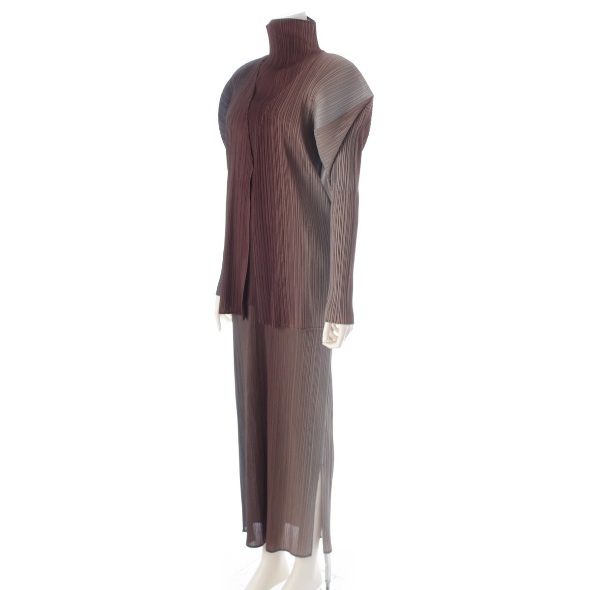 PLEATS PLEASE ISSEY  Gradation 3 piece Cardigan, dress, tops set PP61-JO407/PP61-JH416/PP61-JK404 brown green 3/4