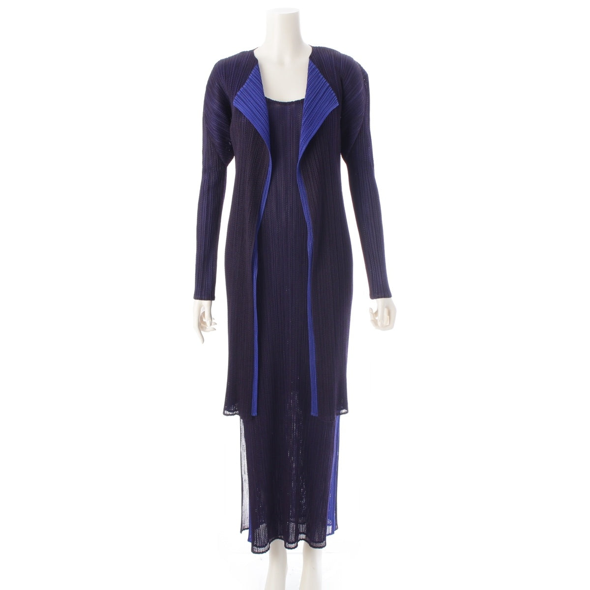 ISSEY MIYAKE Mesh Layered ensemble Cardigan Dress PP02-JH601/PP02-JO602 Navy blue 4