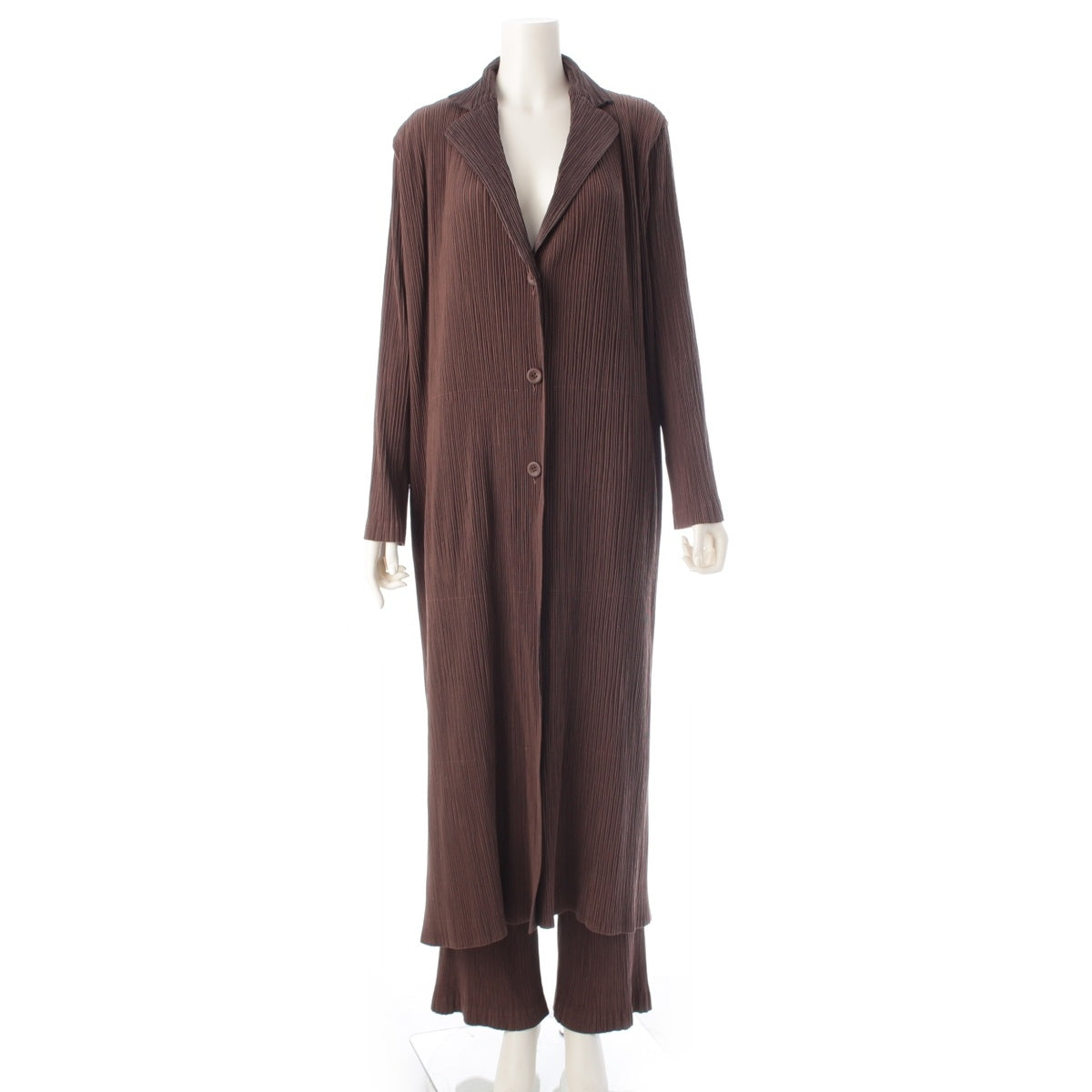 ISSEY MIYAKE Pleated front button long Pants setup Coat Straight IM14FA904/IM14FF903 Brown 3